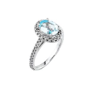 Oval Cut Aquamarine & Diamond Ring in 9ct White Gold