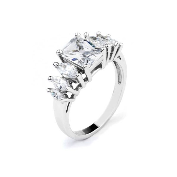 Emerald Cut CZ Engagement Ring in 9ct White Gold