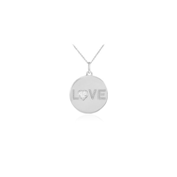 Diamond Love Script Disc Pendant Necklace in 9ct White Gold