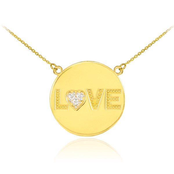 Diamond Love Script Disc Pendant Necklace in 9ct Gold