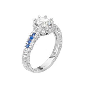 CZ Art Deco Engagement Ring in 9ct White Gold