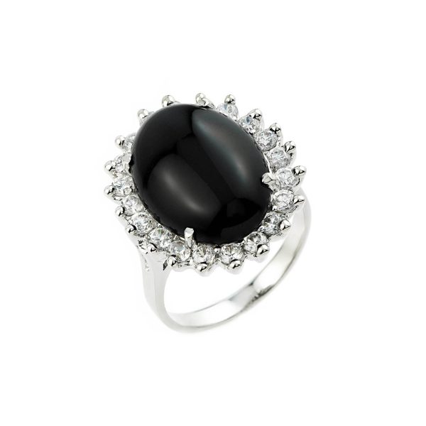 Black Onyx & Topaz Inspire Halo Ring in 9ct White Gold