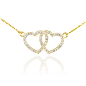 Diamond Double Heart Pendant Necklace in 9ct Gold