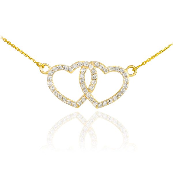 Diamond Double Heart Pendant Necklace in 9ct Gold