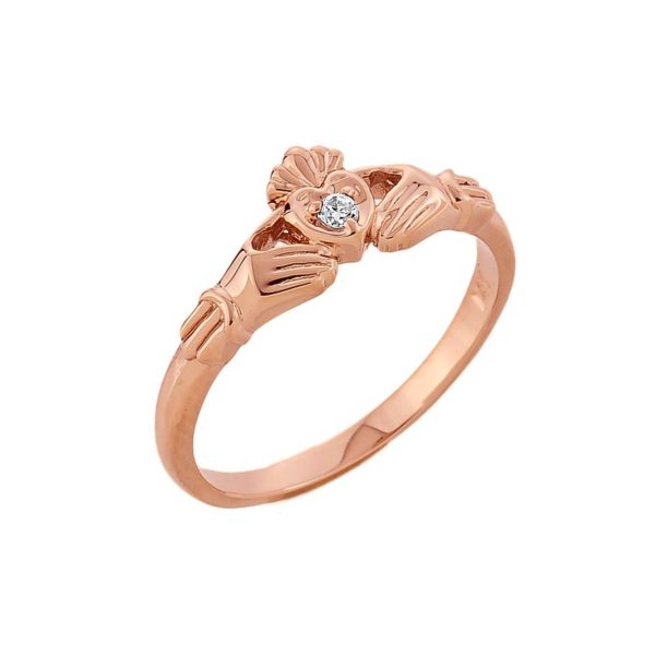 Diamond Claddagh Promise Ring, 0.03 ct in 9ct Rose Gold