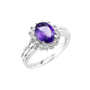 Amethyst & Diamond Bold Rose Ring in 9ct White Gold