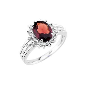 Garnet & Diamond Bold Rose Ring in 9ct White Gold