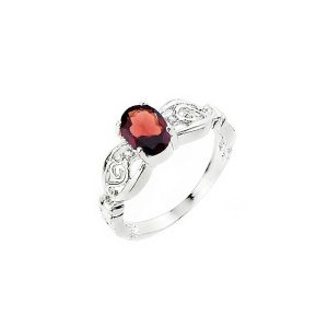 Square Cut Garnet & Diamond Ring in 9ct White Gold