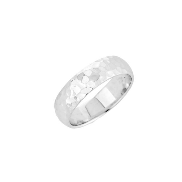 Hammered Classic Wedding Ring in 9ct White Gold