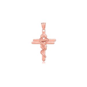 Men's Abstract Crucifix Pendant Necklace in 9ct Rose Gold