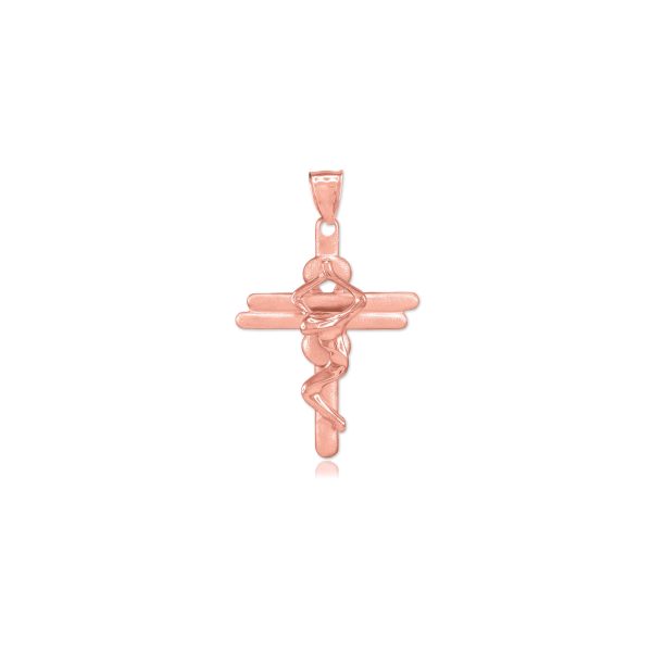 Men's Abstract Crucifix Pendant Necklace in 9ct Rose Gold