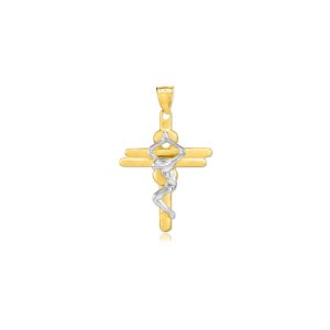 Abstract Crucifix Pendant Necklace in 9ct Two-Tone Gold