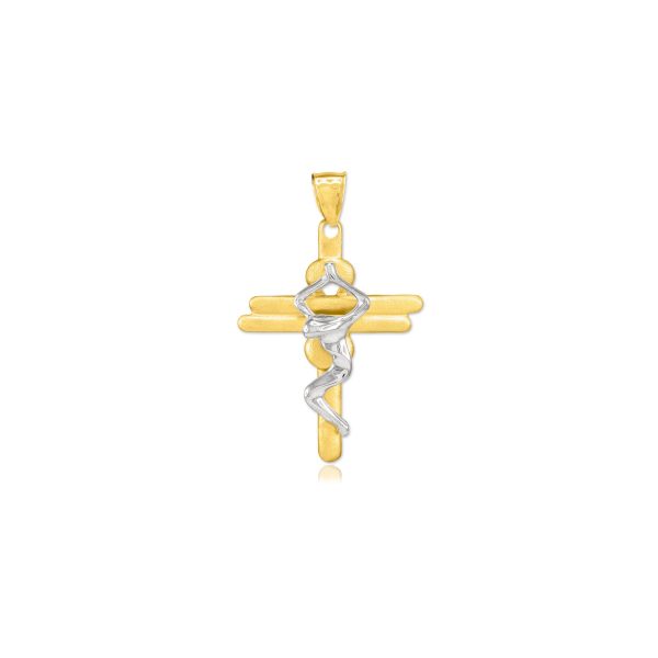 Abstract Crucifix Pendant Necklace in 9ct Two-Tone Gold