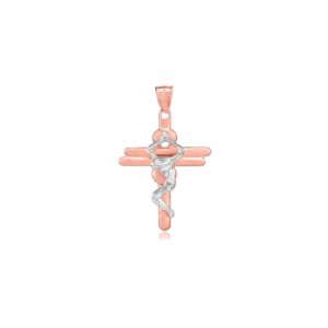 Abstract Crucifix Pendant Necklace in 9ct Two-Tone Rose Gold