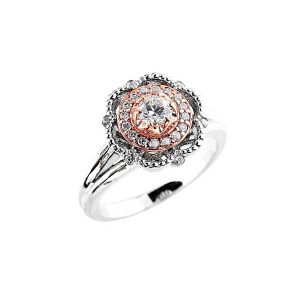 Diamond Two Tone Rose Halo Engagement Ring in 9ct Two-Tone White Gold