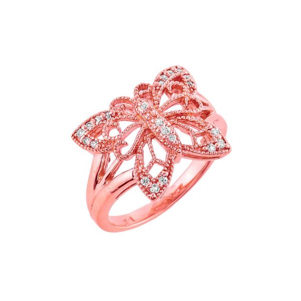 Diamond Filigree Butterfly Ring in 9ct Rose Gold