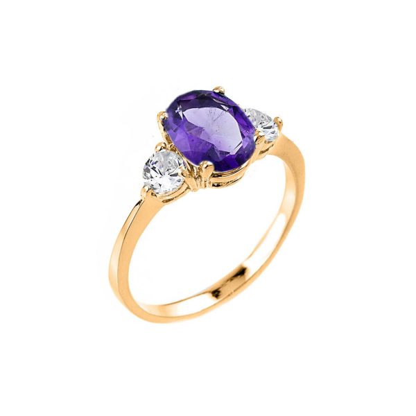 Amethyst & White Topaz Simple Trio Gemstone Ring in 9ct Gold