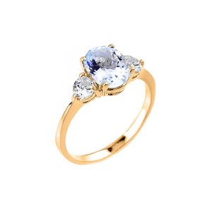 Aquamarine & White Topaz Simple Trio Gemstone Ring in 9ct Gold