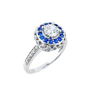 CZ Art Deco Engagement Ring in 9ct White Gold