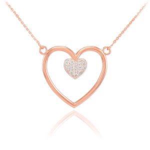 Diamond Pavé Heart Enclosure Pendant Necklace in 9ct Rose Gold