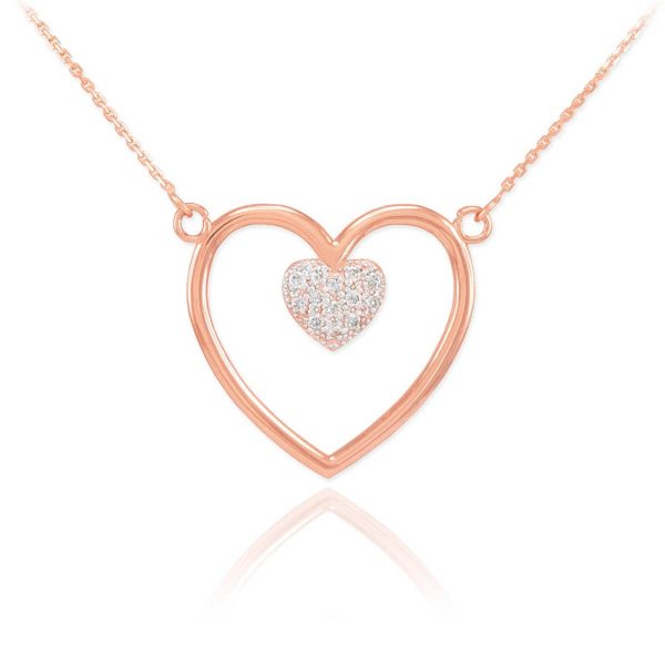 Diamond Pavé Heart Enclosure Pendant Necklace in 9ct Rose Gold