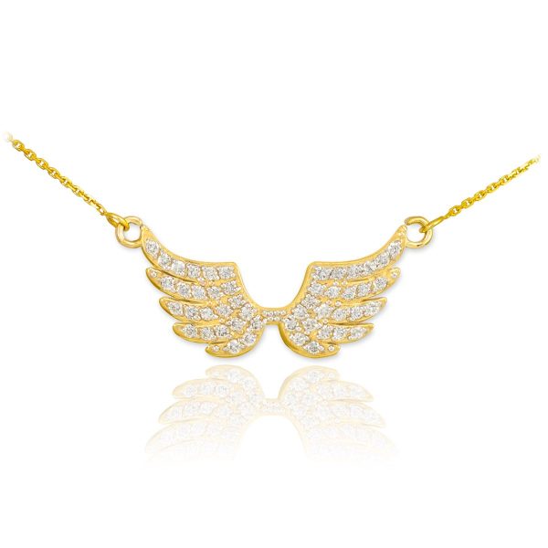 Diamond Pavé Studded Wings Pendant Necklace in 9ct Gold