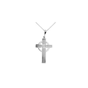 Celtic Cross Textured Pendant Necklace in 9ct White Gold