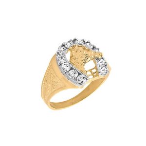 Men's White Topaz Detailed Elephant Ring in 9ct Gold