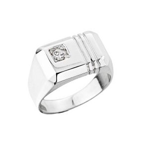 Men's Brilliant Cut Diamond Ring, 0.1 ct in 9ct White Gold