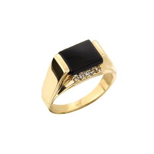 Men's Emerald Cut Black Onyx & Diamond Ring in 9ct Gold