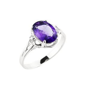 Amethyst Bold Rose Ring in 9ct White Gold