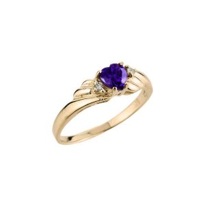 Amethyst & Diamond Framed Heart Gemstone Ring in 9ct Gold