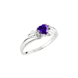 Amethyst & Diamond Framed Heart Gemstone Ring in 9ct White Gold