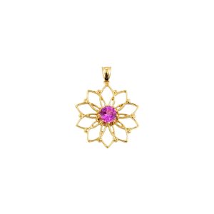 Pink CZ Lotus Flower Pendant Necklace in 9ct Gold