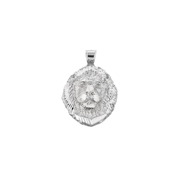 Men's Lion Head Pendant Necklace in 9ct White Gold