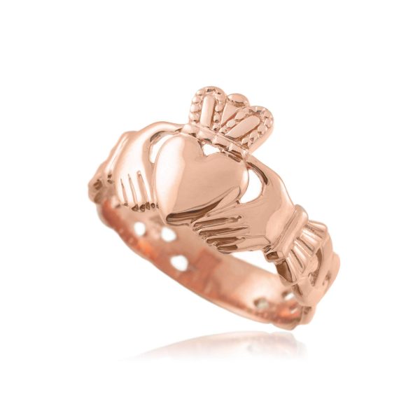 Men's Claddagh Trinity Band Ring in 9ct Rose Gold