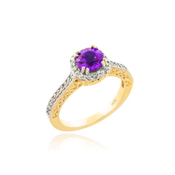 Amethyst & Diamond Pavé Halo Ring in 9ct Gold