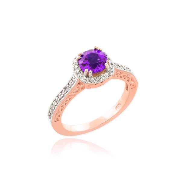 Amethyst & Diamond Pavé Halo Ring in 9ct Rose Gold