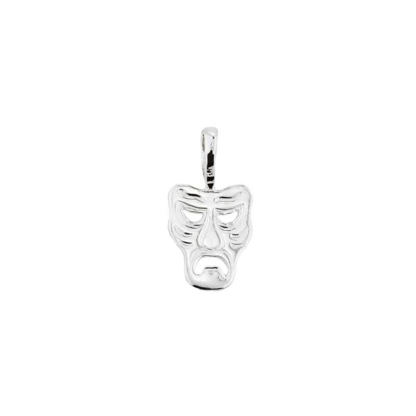 Men's Tragedy Mask Charm Pendant Necklace in 9ct White Gold