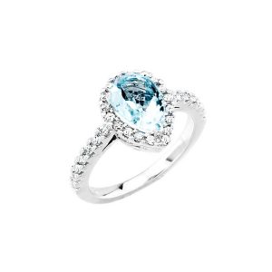 Pear Cut Aquamarine & Diamond Ring in 9ct White Gold