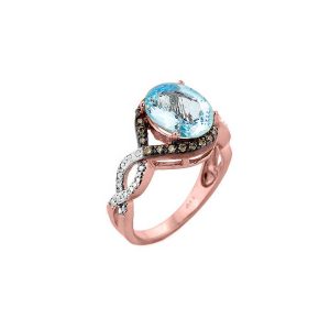 Aquamarine & Champagne Diamond Infinity Ring in 9ct Rose Gold