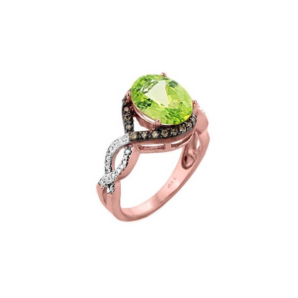 Peridot & Champagne Diamond Infinity Ring in 9ct Rose Gold