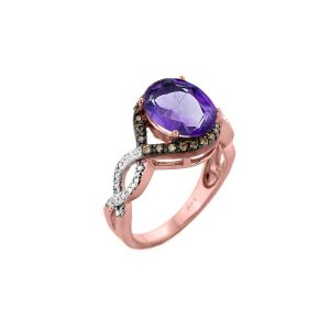 Amethyst & Champagne Diamond Infinity Ring in 9ct Rose Gold