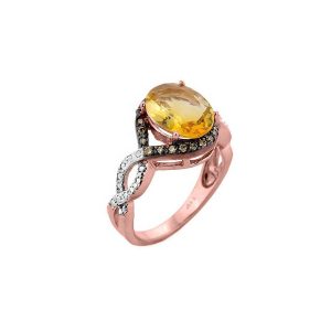 Citrine & Champagne Diamond Infinity Ring in 9ct Rose Gold