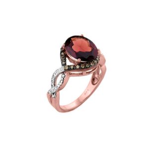 Garnet & Champagne Diamond Infinity Ring in 9ct Rose Gold