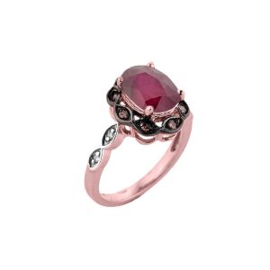 Oval Cut Ruby & Champagne Diamond Ring in 9ct Rose Gold