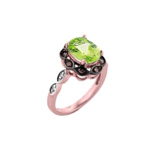 Oval Cut Peridot & Champagne Diamond Ring in 9ct Rose Gold