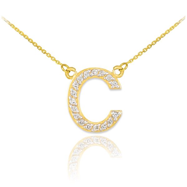 Letter C Diamond Embellished Initial Pendant Necklace in 9ct Gold