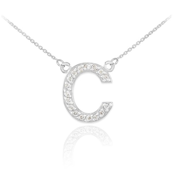 Letter C Diamond Embellished Initial Pendant Necklace in 9ct White Gold