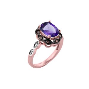 Oval Cut Amethyst & Champagne Diamond Ring in 9ct Rose Gold